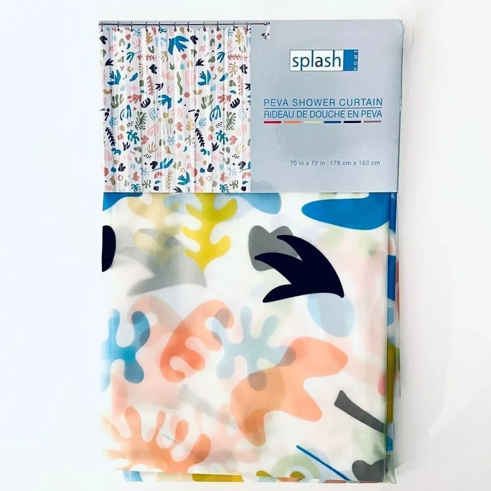 NWT Splash HOME Peva DEAUVILLE White, Blue, Green, Yellow & Black Shower Curtain